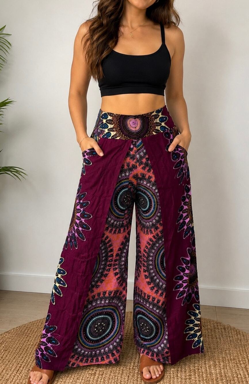 Boho Mandala Wide-Leg Pants